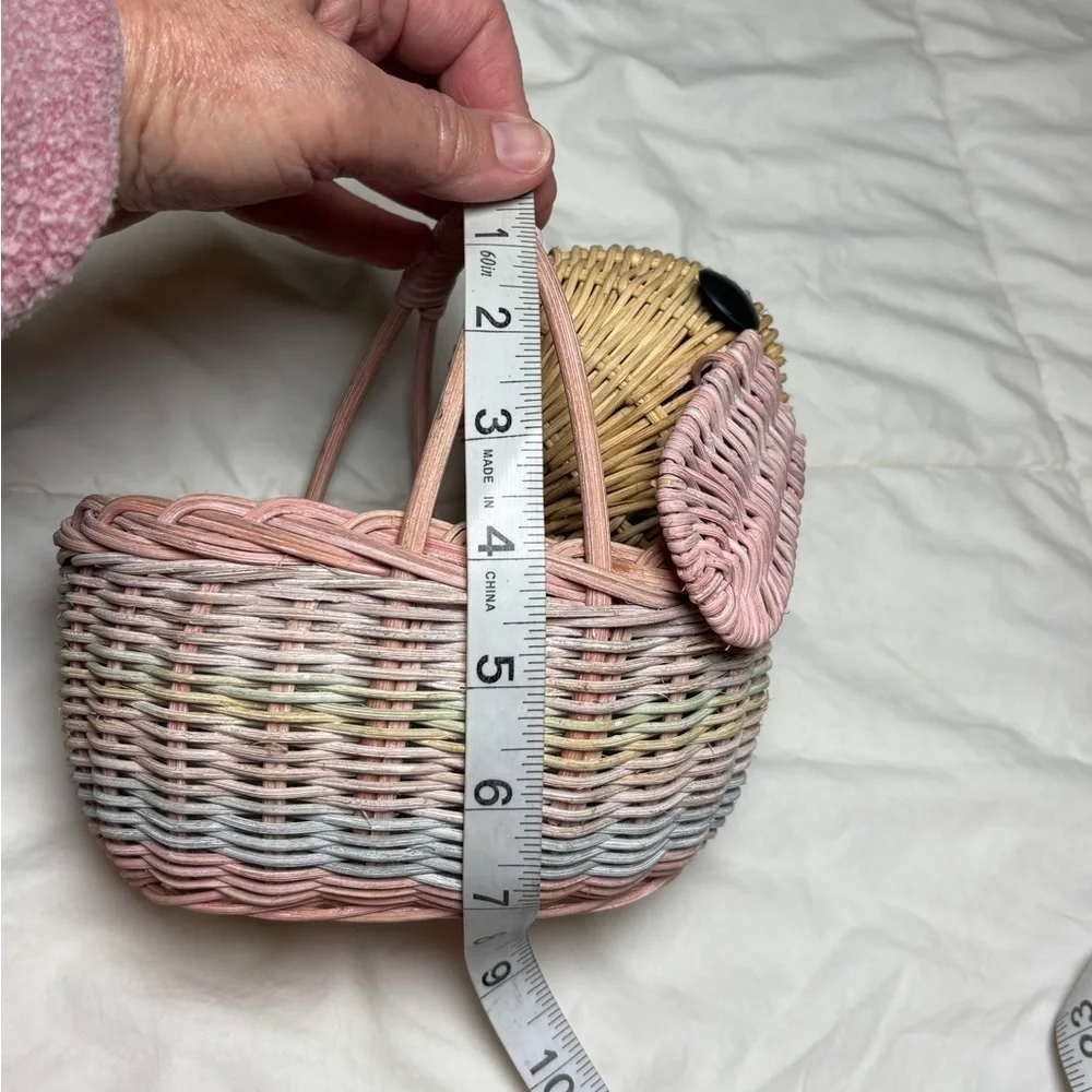 Vintage Woven Easter Bunny Basket with Pink, Blue, and Tan Accents